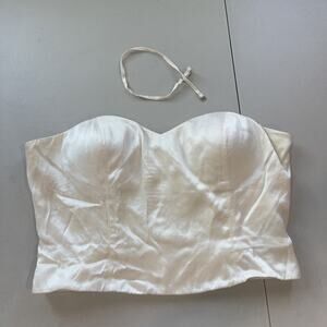 Champagne Silk Corset Top Camisole Medium Sz 8 Ivory Boning Padded Bridal FLAW